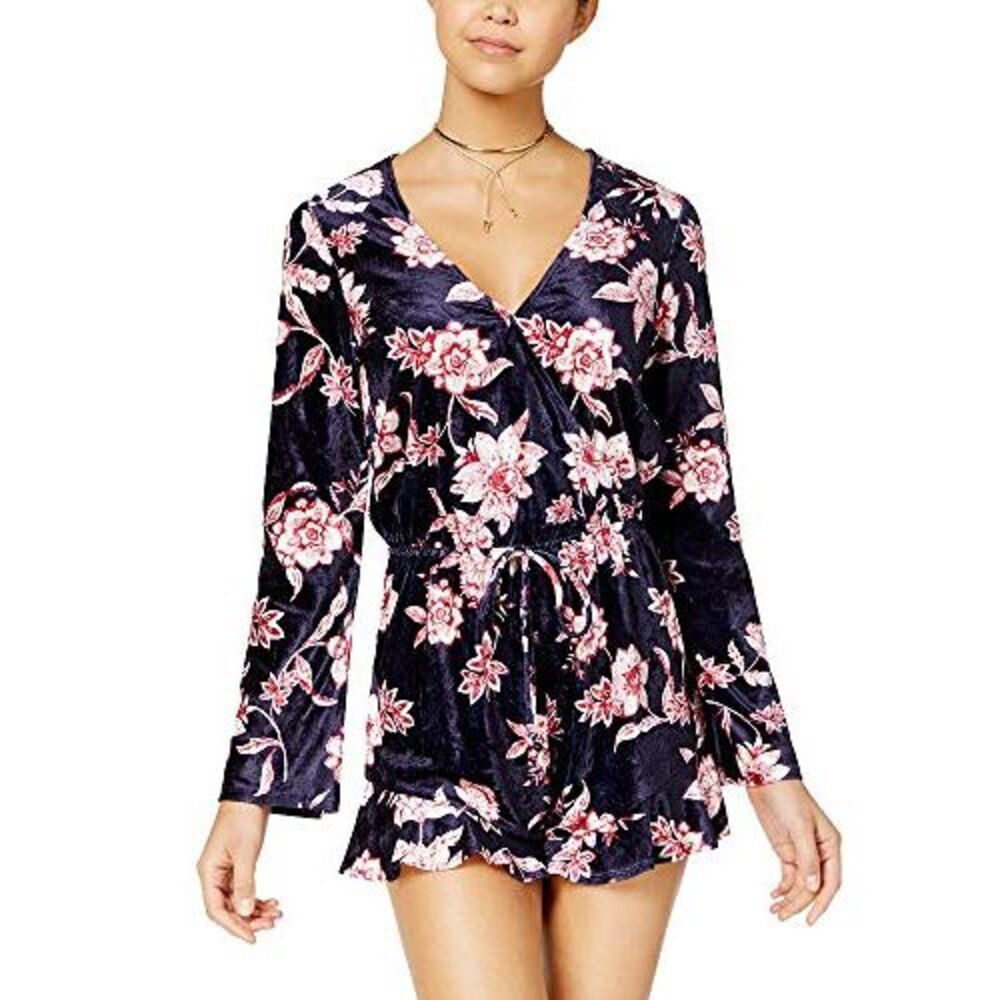 Be Bop Juniors Velvet Floral Print Romper